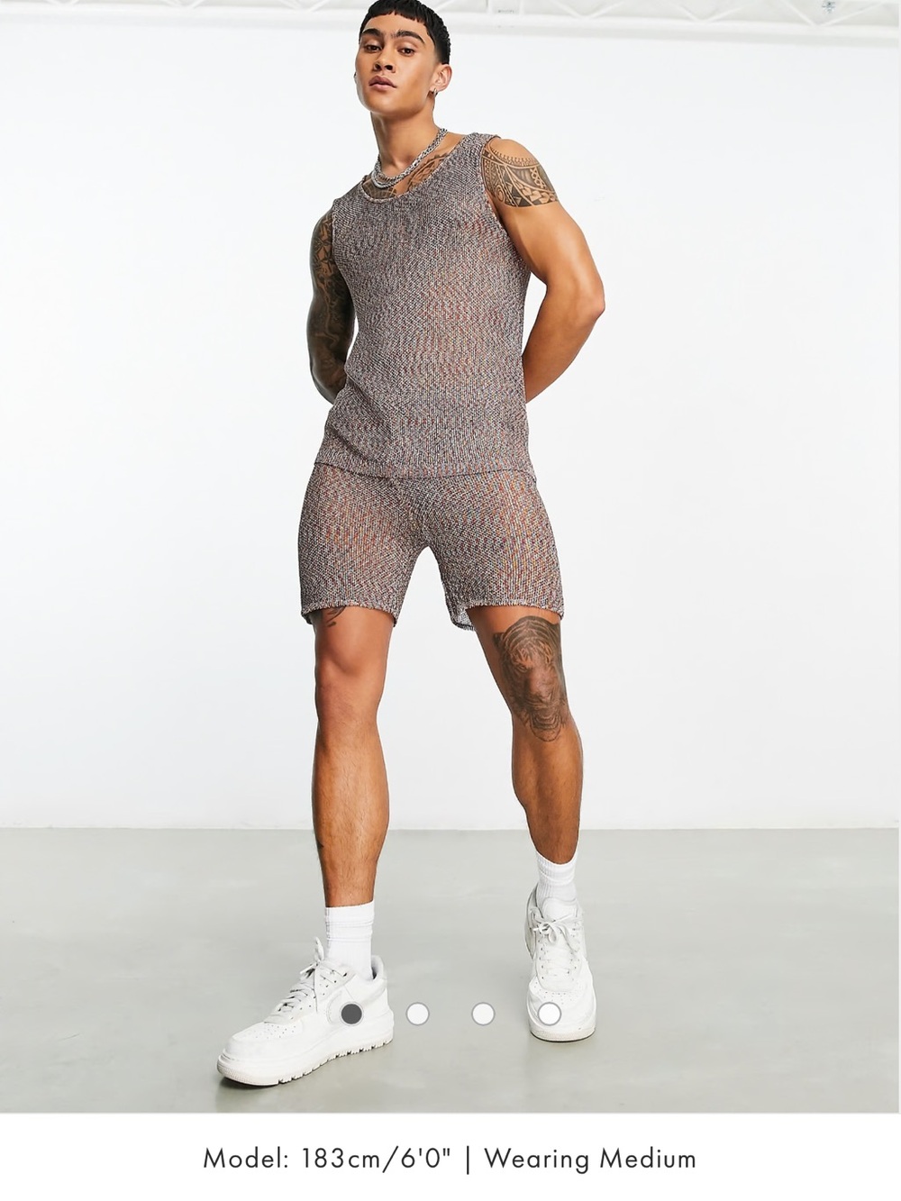 ASOS mens multicolor metallic rainbow mesh knit Shorts and tank set sz M